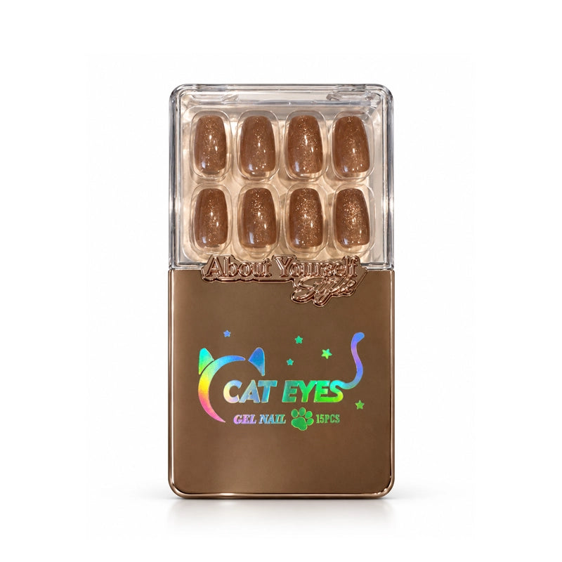 NAIL CAT EYES LATTE BROWN GLITTER 15PCS ROSE GOLD