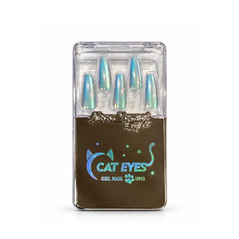 NAIL CAT EYES AURORA WHITE HOLO CHROME SILVER 15PCS