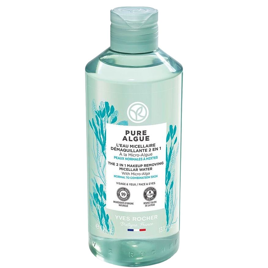 YVES ROCHER PURE ALGUE THE 2IN1 MAKEUP REMOVER MICELLAR WATER BOTTLE 400ML - ladyy