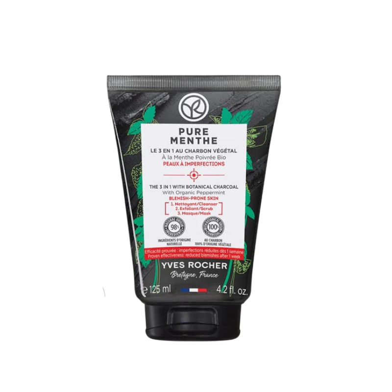 YVES ROCHER THE 3IN1 CHARCOAL BLACK MUD 125ML - ladyy