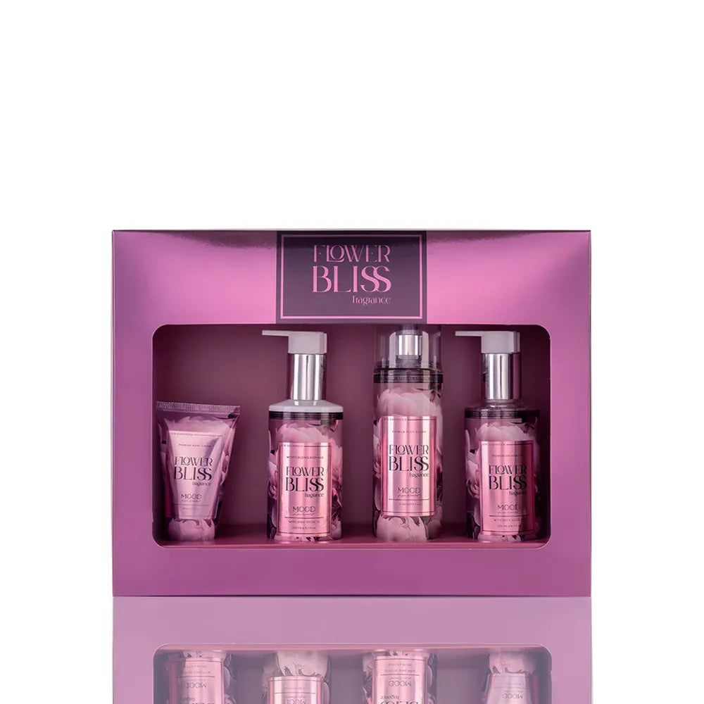 PROMO MOOD FLOWER BODY SPLASH 220ML + HAND CREAM 50ML +SHOWER GEL 200ML +BODY MILK 200ML - ladyy