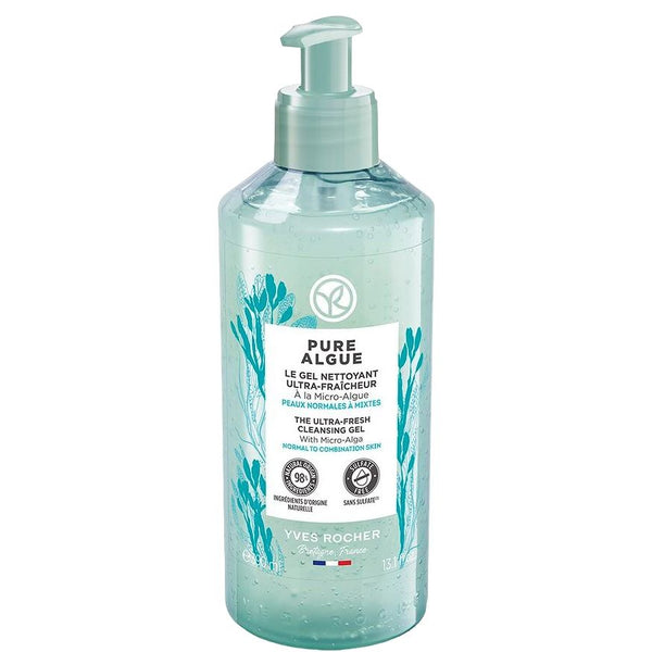 YVES ROCHER PURE ALGUE THE ULTRA FRESH CLEANSING GEL PUMP BOTTLE 390ML - ladyy