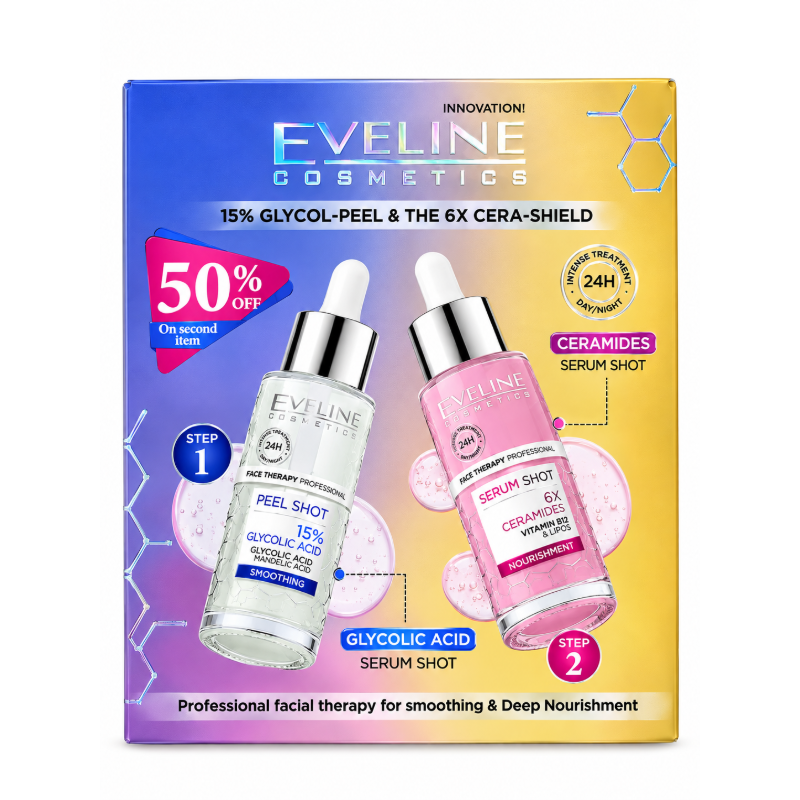 PROMO PACK EVELINE PEEL SHOT 15% GLYCOLIC ACID + 6X CERAMIDES SERUM