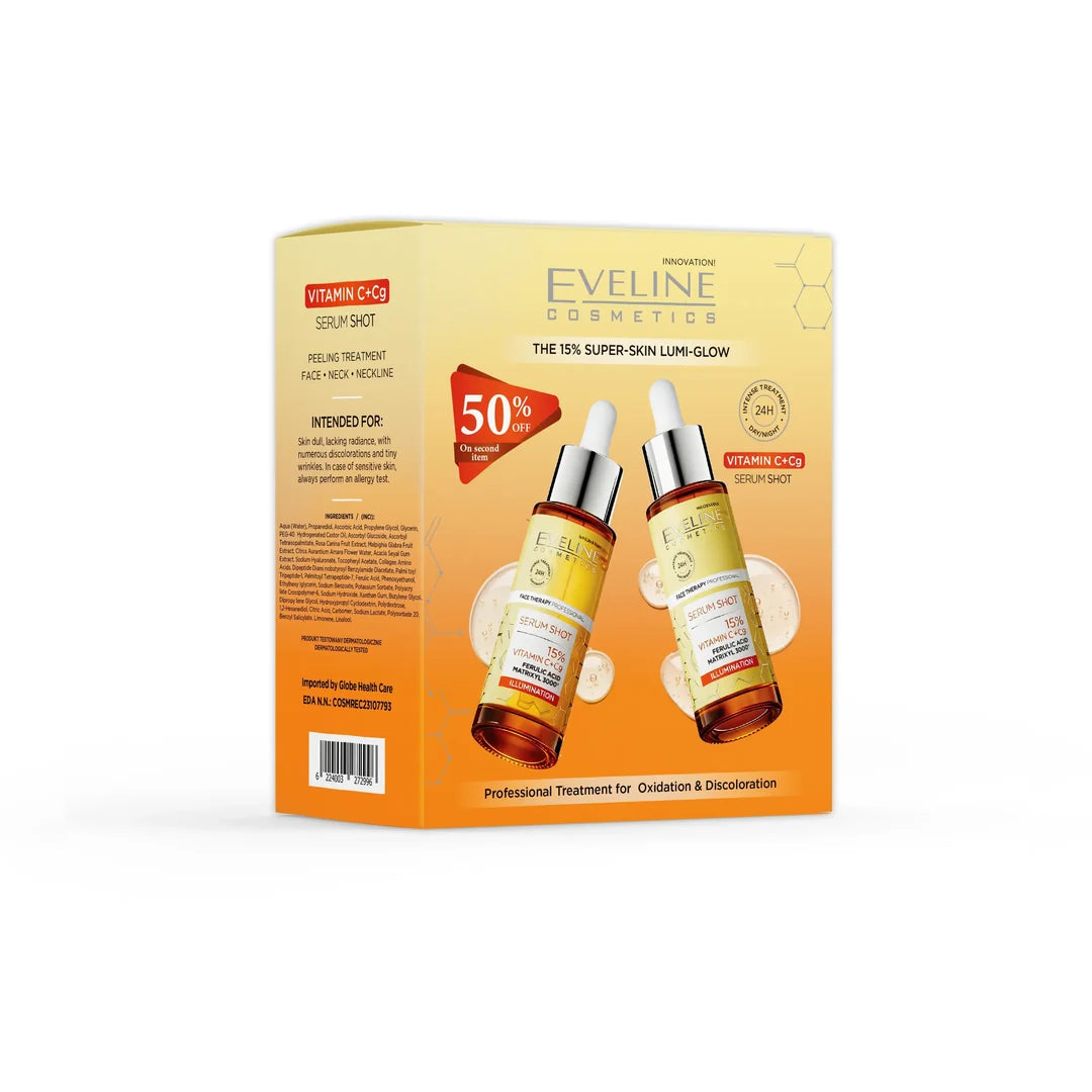 PROMO PACK X2 EVELINE SERUM SHOT 15% VITAMIN C+CG COMPLEX ILLUMINATION 30ML