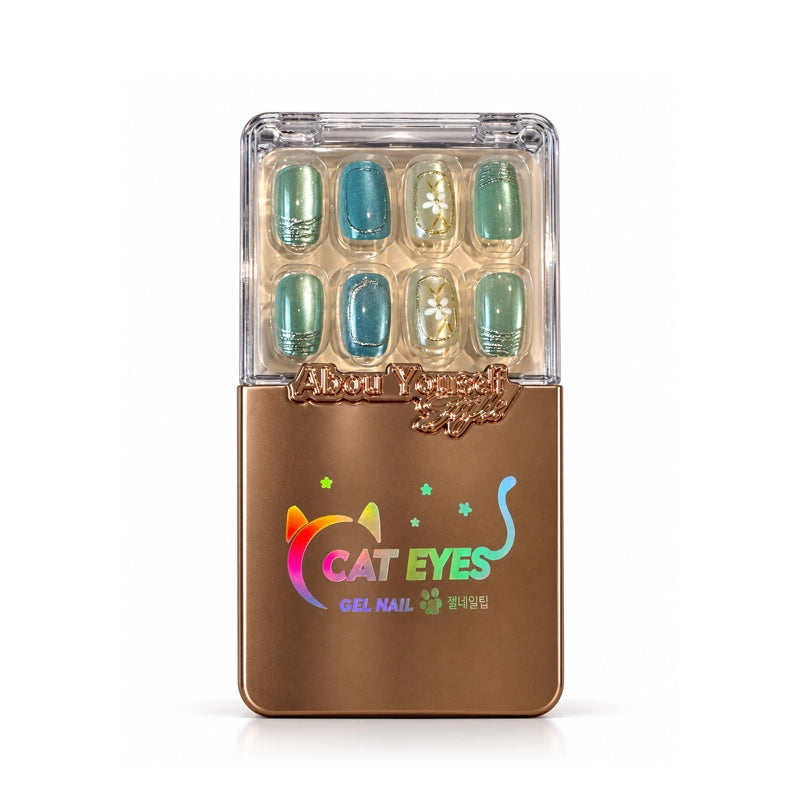 NAIL CAT EYES GEL GREEN SAGE FLOWER / GOLD GLITTER