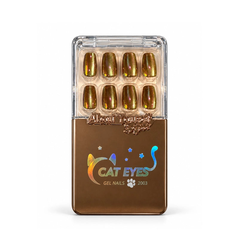 NAIL CAT EYES CHROME AURORA ORANGE COFIN SHORT 15PCS