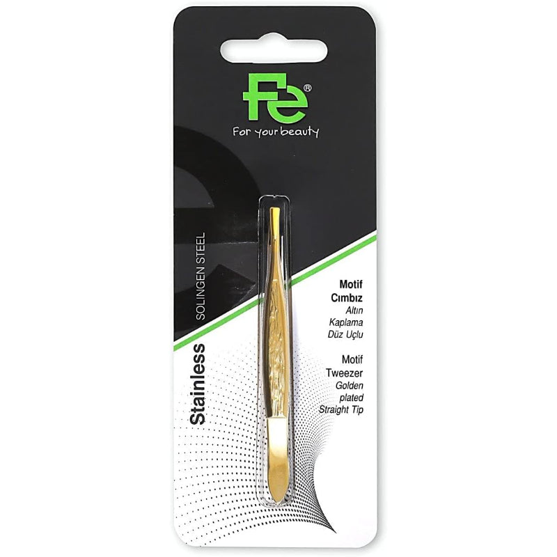FE TWEEZERS MOTIF GOLDEN PLATED STRAIGHT TIP 058