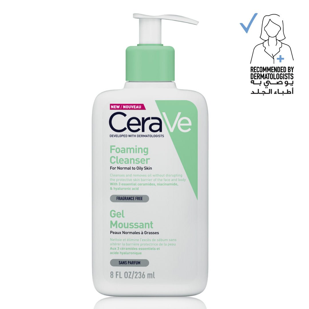 CeraVe Foaming Cleanser for Normal to Oily Skin with Hyaluronic Acid 236ml - ladyy