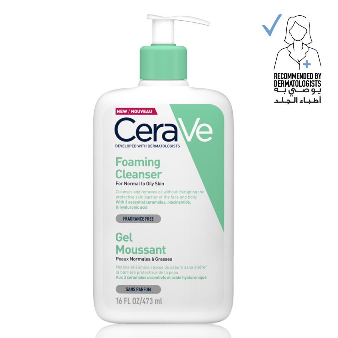 CeraVe Foaming Cleanser for Normal to Oily Skin with Hyaluronic Acid 473ml - ladyy