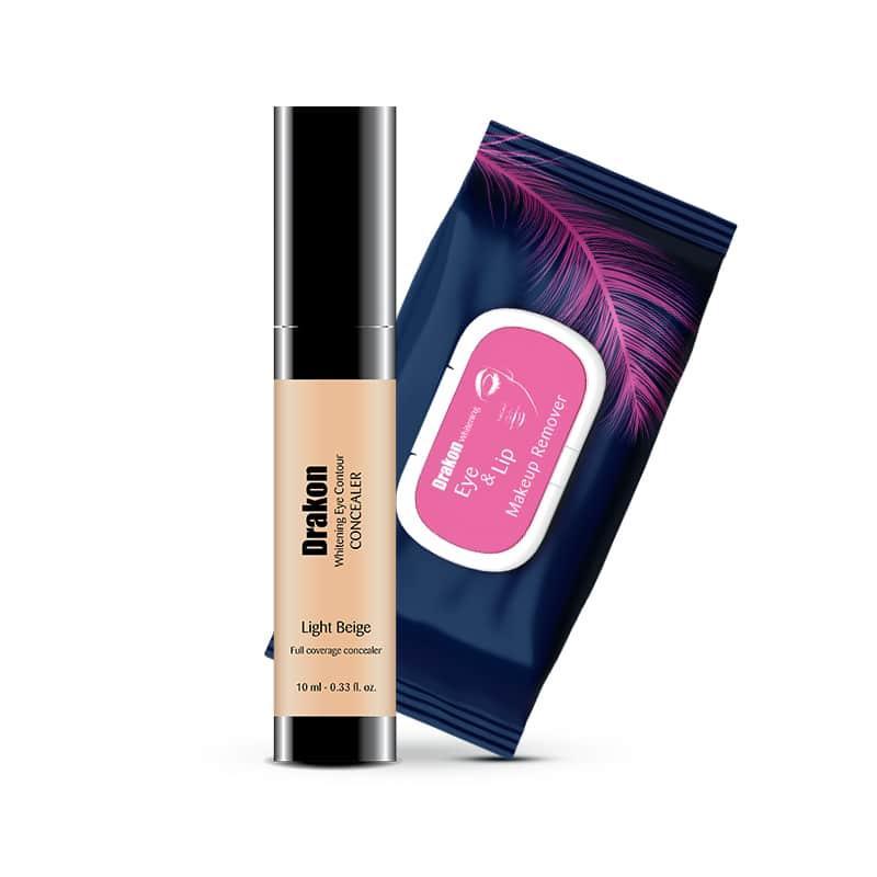 Drakon® Whitening Eye Contour Concealer Light + Whitening Eye &amp; Lip Wipes Makeup Remover