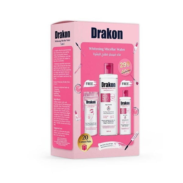 Drakon® whitening Micellar water 500 ML + gift 100 ML +20 cotton makeup pads - ladyy