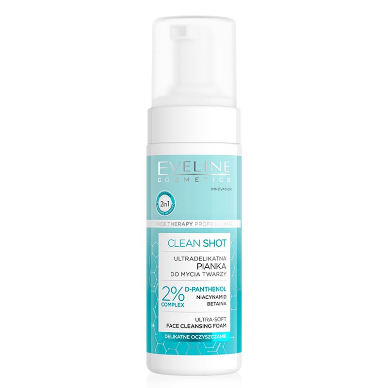 Eveline Clean Shot 2% Complex, Ultra-Soft Face Cleansing Foam 150 ml