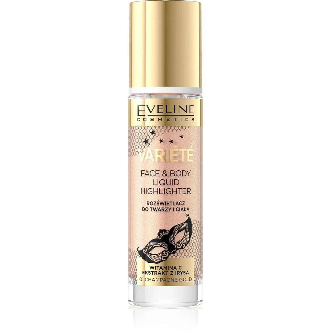 EVELINE COSMETICS VARIÉTÉ FACE & BODY LIQUID HIGHLIGHTER 01 Champagne Gold - ladyy